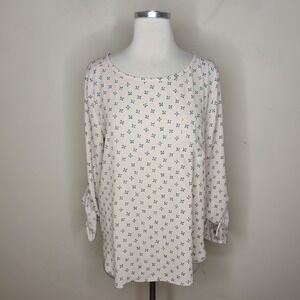 LOFT Floral Blouse Tab Sleeve Popover Chest Pocket